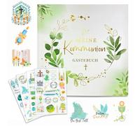 Kuvarix Livre d'or de baptême pour fille avec 4 feuilles d'autocollants, 60 pages vierges à remplir, pour félicitations et photos, cadeaux de baptême pour garçons et filles