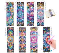 Kuvarix Marque Page Diamond Painting, 8 Pièces Diamond Painting Marque Page Mandalas avec Breloques en Cristal, DIY Manuelle Adulte Enfant, Cadeau Fille 6 7 8 9 10 11 12 Ans