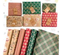 Kuvarix Papier Cadeau Noël Kraft 43 x 300cm, 6PCS Rouleau Papier Cadeau Noël, Motifs et Plaids Classiques Peints à la Main Vintage, pour Anniversaire, Festival, Décorations de Cadeaux