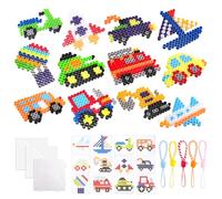 Kuvarix Perle a Repasser 10mm Motifs Circulation, Grosse Perles a Repasser XL pour Enfants à Partir de 3 Ans, avec Modèles de Véhicules, Papier à Repasser, Plaque et Cordons