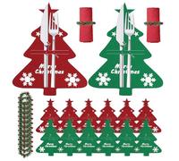 Kuvarix Porte Couvert Noël, 12 Pièces Porte Couverts de Table Noel en Feutre et 12 Ronds de Serviette aux Fruits Rouges, Sac à Couvert Deco Table Noel pour Couteaux Fourchettes Cuillères