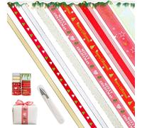 Kuvarix Ruban Noel, Ruban Cadeau Noel de Polyester Rouge/Vert/Or/Argent, 25mm/15mm/10mm, Décorations de Noël, Convient pour l'Emballage Cadeau