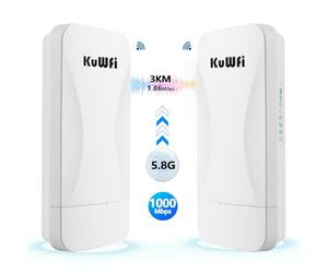 KuWFi 900Mbps Point d'accès WiFi Repeteur Antenne WiFi Exterieur, Antenne WiFi Longue Portée Pont WiFi Ethernet Haut Débit, 5.8G Longue Portée Jusqu'à 5KM CPE avec Ports Ethernet, PTP/PTMP, 2PCS