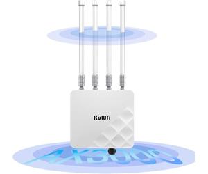 KuWFi AX3000 Wi-Fi 6 Point d'accès extérieur 3000 Mbps WiFi Extender Double bande WiFi Répéteur Wi-Fi Gestion AC 4 antennes amovibles Port SFP Gigabit 2 Gbps + 1 Gbps PoE/DC IP67 pour routeur Starlink
