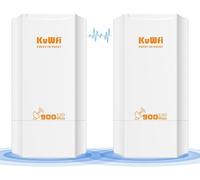 KuWFi Pont WiFi d'extérieur 900 Mbps 5,8 GHz point à point avec PoE, 2 RJ45, antenne 12 dBi, pont sans fil longue portée 2 KM pour caméra, NVR, routeur Starlink, garage, cour