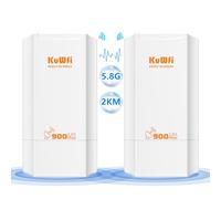 KuWFi Pont WiFi Extérieur avec 5GHz Pont WiFi extérieur Point à Point, 2KM Longue portée PtP/PtMP avec antenne 12dBi à Gain élevé, Capacité WiFi sans fil, IP65, RJ45, Utilisé dans Entrepôts Fermes etc