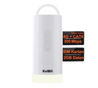 KuWFi Routeur 4G+ Portable WiFi AC1200 Mbps Cat6, Modem LTE Double Bande avec Fente SIM, Batterie 10000mAh et Éclairage LED, Idéal pour Camping Sauvage et Voyage, Ports LAN/WAN, Plug & Play