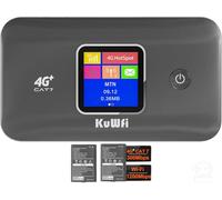 KuWFi Routeur WiFi 4G CAT7, 300Mbps, Double Bande, SIM, 3000mAh | Écran couleur, connexion stable, format compact et nomade, installation rapide, idéal pour voyages, camping et télétravail