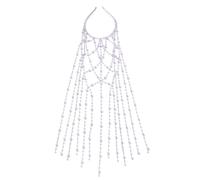 KUWHSIOP Bandeau de Mariée en Perles D'Imitation, ChaîNe à Cheveux Longue à Plusieurs Niveaux avec Pompons, Accessoire De Coiffure BohèMe pour Femme,Argent