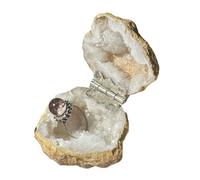 KUWHSIOP BoîTe à Bagues en Cristal GéOde, Porte-Bague en Agate Naturelle Unique, BoîTe à Bijoux Créative pour Demande en Mariage Ou FiançAilles,Kaki,7cm