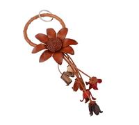 KUWHSIOP Porte-clés Fleur en Cuir Véritable, Accessoire Bohème Rétro pour Portefeuilles, Sacs et Clés de Voiture des Femmes,Marron,25 * 9cm