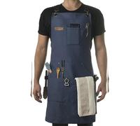 KUWHSIOP Tablier de Menuisier en Toile Pour Homme Multi-Poches Anneau MéTallique Robuste et EntièRement RéGlable Tablier Porte-Outils Pour Charpentier,Bleu,L