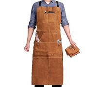 KUWHSIOP Tablier De Menuisier en Toile Robuste - Tablier de Travail Long et RéGlable avec Poches - IdéAl Pour Le Jardinage, L'Atelier Et Le Garage,Camel,One Size