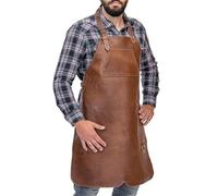 KUWHSIOP Tablier De Travail Robuste en Cuir Pu, Bretelles RéGlables, Résistant à L'Eau, Qualité Supérieure, IdéAl Pour Le Barbecue, La Boucherie Et La Cuisine,Marron,One Size