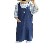 KUWHSIOP Tablier En Coton à Dos Croisé pour Femme, Joli Tablier Brodé De Style Japonais Avec Poches pour Le Jardinage Et Les Travaux Manuels,Bleu,One Size