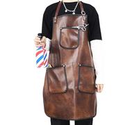 KUWHSIOP Tabliers De Cuisine Et de Chef Unisexes En Cuir Pu, Tabliers De Travail Pour Barbiers Avec Sangle RéGlable et Poches,A