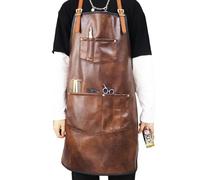 KUWHSIOP Tabliers De Cuisine Et de Chef Unisexes En Cuir Pu, Tabliers De Travail Pour Barbiers Avec Sangle RéGlable et Poches,B