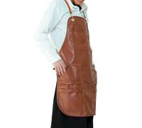 KUWHSIOP Tabliers En Cuir PU Tablier ImperméAble RéGlable à Bretelles Croisées Avec Multiples Poches - IdéAl Pour La Cuisine, Le Barbecue Et Les Grillades,Marron,One Size