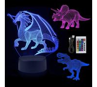 Kuwl-Lampe De Dinosaure 3d Illusion Veilleuse Dinosaure 3d Pour Enfants Avec 3 Motifs Avec 16 Changements De Couleur Et Télécommande Cadeaux Pour Enfants Et Plus Lampe De Chevet Veilleuses