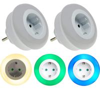 Kuwl-Lot De 2 Veilleuse Led Pour Enfants Avec Prise 11-253 Lampe D'orientation Avec Capteur Crépusculaire Et Interrupteur Tactile Réglage De Couleur Led Blanc Chaud-Bleu-Vert, Éclairage De Sécurité