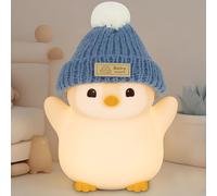 Kuwl-Veilleuse En Forme De Pingouin Mignon Gris Avec Chapeau Tricoté, Veilleuse En Silicone Souple Pour Bébé, Rechargeable/Variable/Minuteur, Lampe De Chevet Led Fantaisie, Cadeau Amusant Pour