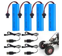 KUWUNG 3.7V 3000mah Li-ION Battery, 4 Pièces Akku 18650 Rechargeables avec 4 Prises SM-2P et Un Chargeur USB, Li ION Power Ersatz Akku für RC Fahrzeuge, Boote, Panzer, Autos, Schiffe,Roboter
