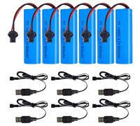 KUWUNG 3.7V 800mah Li-ION Battery, 6 Pièces Akku 14500 Rechargeables avec 6 Prises SM-2P et Un Chargeur USB, Li ION Power Ersatz Akku für RC Fahrzeuge, Boote, Panzer, Autos, Schiffe,Roboter