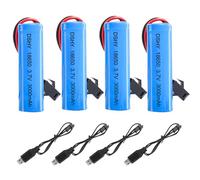 KUWUNG 4 Pcs Li-ION Piles 3,7V 3000mAh Batterie Li-ION, 18650 Rechargeable 3,7V avec USB Câble et Connecteur SM-2P, Universal Li-ION Batterie pour RC Voiture, Bateaux, Robot, Chars, Auto, Stunt Car