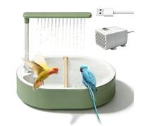 KUWUNG Baignoire automatique pour oiseaux, douche électrique USB pour perroquet avec cycle d'eau et poteau en pin pour conure gris africain, calopsitte, inséparable, petits et moyens oiseaux
