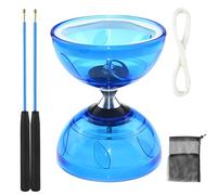KUWUNG Diabolo LED avec roulement à billes, 4,5 mm - Diabolo lumineux - Kit de jonglage avec baguettes manuelles - Roue libre - Outil de cirque pour adultes, débutants et professionnels (bleu)