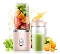 KUWUNG Mixeur portable, 400 ml, avec gobelet de rechange, rechargeable par USB, petit blender à emporter avec 6 lames, mini blender pour milkshakes, jus, smoothies (rose)