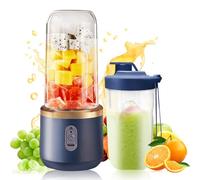 KUWUNG Mixeur portable, 400 ml, avec gobelet de rechange, rechargeable par USB, petit blender à emporter avec 6 lames, mini blender pour milkshakes, jus, smoothies (bleu)