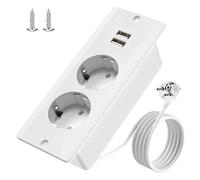KUWUNG Prise Encastrable Plan de Travail, Multiprise 2 Prises avec USB, Multiprise Encastrable avec Câble 1,5M, Multiprise avec USB, Prise Plan de Travail pour Cuisine, Meuble, Plateau de Table
