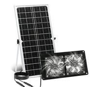 KUWUNG Ventilateur solaire 16 W avec deux panneaux solaires étanches IP67 - Double ventilateur CC pour petits poulaillers, serres, abris de jardin, niches pour animaux domestiques, entrée ou