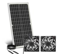 KUWUNG Ventilateur solaire 16 W avec deux panneaux solaires étanches IP67 - Double ventilateur CC pour petits poulaillers, serres, abris de jardin, niches pour animaux domestiques, entrée ou