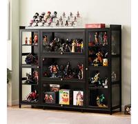 KUYATE Armoire curio en bambou naturel avec porte en verre acrylique, vitrine moderne minimaliste à porte rabattable, L 135 x l 33 x H 111 cm, noir