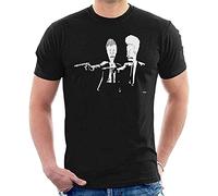 KuyAteYS Beavis and Butthead Pulp Fiction Men's T-Shirt Black XL