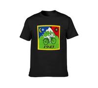 KuyAteYS Men's Round Neck T-Shirt Bicycle Day Bike Trip LSD Acid DR Albert Hofmann Acid Party Double Stitch Sleeves and Hem Black L