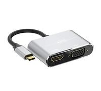 KUYiA Adaptateur USB C vers HDMI VGA 2 en 1 USB 3.1 Type-C vers VGA et HDMI Convertisseur Hub Compatible avec MacBook Pro/Air, iPad Pro, Samsung Galaxy, Google Chromebook, Pixel, LG, Dell, HP - Gris