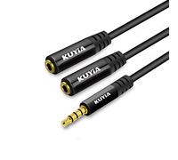 KUYiA Câble répartiteur audio jack stéréo 3,5 mm avec adaptateur convertisseur casque et haut-parleur pour iPod lecteur MP3 - 1 mâle vers 2 femelles - Connecteur plaqué or