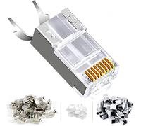 KUYiA Lot de 30 connecteurs Ethernet RJ45 blindés CAT7 avec barre de charge et gaines RJ45 - Isolation bleue - Diamètre : 1,25-1,35 mm (gris)