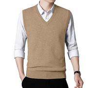 KUYIGO Hommes Débardeur sans Manches Débardeur avec col en V Gilet avec Bord côte L - Kaki