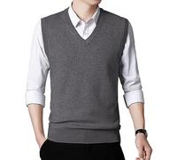 KUYIGO Hommes Gilet Pull-Over col V Pull-Over tricoté sans Manches L Gris foncé