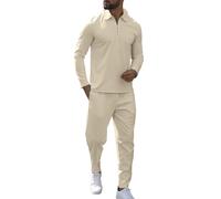 KUYIGO Men's Quarter Zip Polo Tracksuit 2 pièces Waffle Sweins Sweins Sweet Workout Top & Bottom Sets Sports Jogging Costume décontracté Ensemble à manches longues Spricot