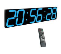 KUYNMCS Horloge Murale Numérique 27 Pouces, Variateur Automatique, Alarme, Calendrier, Thermomètre, 8 Niveaux De Luminosité, for Entrepôts Industriels Et Cafétérias, avec Télécommande.(Blue)