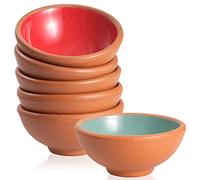 Kuyucu Lot de 6 petits bols à sauce en terre cuite de 100 ml avec 2 cuillères en bois - Bols de préparation, bols à tremper, plats à sauce soja, bols à dessert - Multicolore
