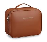 KUYYFDS Trousse de maquillage de voyage 2 en 1 avec porte-brosse amovible, grande capacité, résistante à l'eau pour femme (blanc), marron, 24x9x17.5 cm/9.5x3.5x6.9 inch, Décontracté