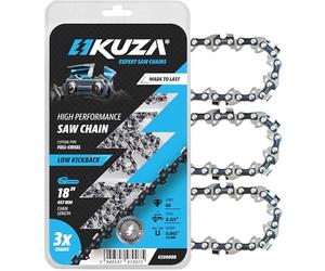 KUZA Lot de 3 chaînes de tronçonneuse de 45,7 cm - Calibre 160 cm, pas de profil bas de 825,5 cm, 68 maillons d'entraînement, facile à installer, très durable, acier allemand, faible rebond pour