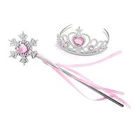 Kuzhi Ensemble diadème et baguette de princesse Elsa en forme de couronne - Bijou cœur argenté, Rose clair, baguette flocon de neige, Medium