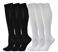 Kuzimua Lot de 6 Paires Chaussettes de Compression Contention pour Hommes et Femmes, pour Running, Sport, Cyclisme, Voyage en Avion et Grossesse de Maternité, Récupération (L, 3x Noir + 3x Blanc)